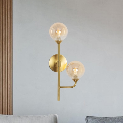 Branching Wall Light Fixture Postmodern Amber/Smoke Glass 2 Bulbs Dining Room Sconce Light in Gold