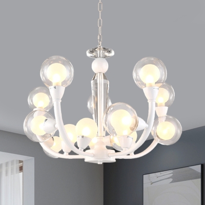 Bubble Dining Hall Up Chandelier Modernism 15/24-Bulb Clear Glass Hanging Pendant Light in White