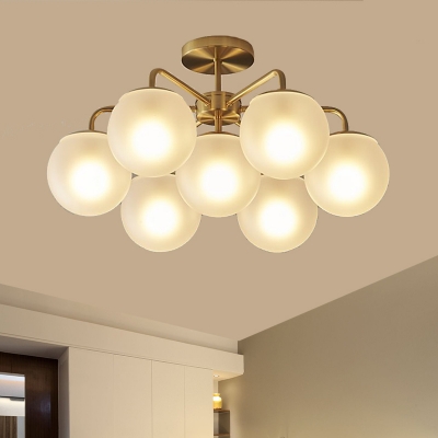 Bubble Matte Glass Flushmount Lighting Contemporary 7 Bulbs Brass Semi Flush Ceiling Light for Loft House