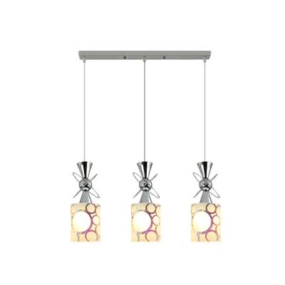 Chrome Hourglass Cluster Pendant Modernism 3-Head Metal Suspension Light with Cylinder Opal Glass Shade, Round/Linear Canopy