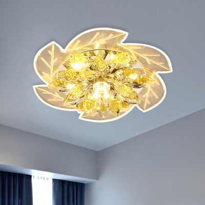 Clear Crystal Leaf Ceiling Lamp Modernism LED Hallway Flush Mount Recessed Lighting