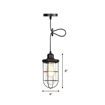 Clear Glass Caged Pendant Lighting Vintage 1 Bulb Restaurant Mini Suspension Lamp in Black with Adjustable Cord