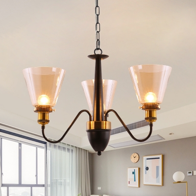 Clear Glass Gold Finish Chandelier Inverted Cone Shade 3/5 Lights Traditional Suspension Pendant