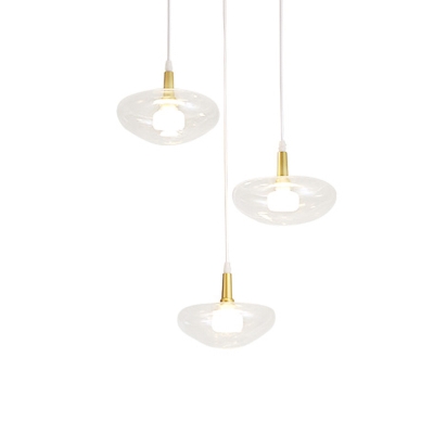 Clear Glass Oval Cluster Pendant Modern 3-Head Ceiling Suspension Light in White with Linear/Round Canopy