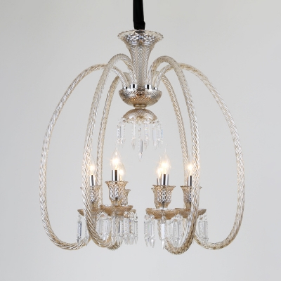 Cognac Frame Hanging Chandelier Traditionalist Prismatic Crystal 6/8 Bulbs Bedroom Ceiling Pendant Lamp