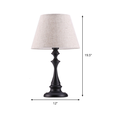 Cone Shade Fabric Night Lamp Vintage 1 Bulb Bedside Table Lighting in White with Baluster Base