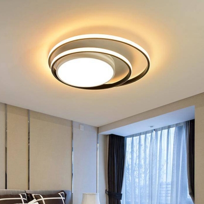 Contemporary LED Ceiling Mounted Light White/Black and White Dual Rings Flush Mount with Acrylic Shade in Warm/White Light, 16
