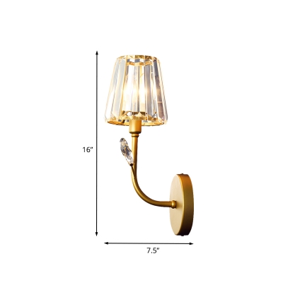 Crystal Tapered Shape Wall Light Sconce Modernism 1/2-Head Brass Finish Wall Mounted Lamp with Branch Arm