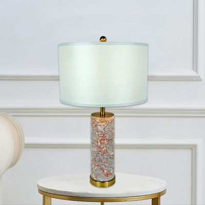 Cylinder Night Table Light Modern Marble 1 Head Agate Red Night Lamp with Drum White Fabric Shade