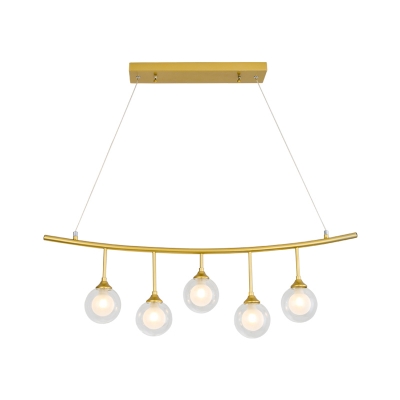 Draping Hanging Island Light Contemporary Clear Glass 5 Heads Dining Table Suspension Pendant in Gold