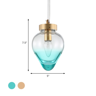 Droplet Mini Pendant Lighting Minimalist Gradient Blue/Champagne 1 Head Dining Room Suspension Light