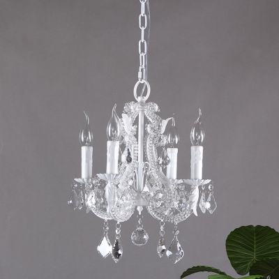 Faceted Crystal White Chandelier Lamp Candle-Style 4-Head Traditional Hanging Light Fixture