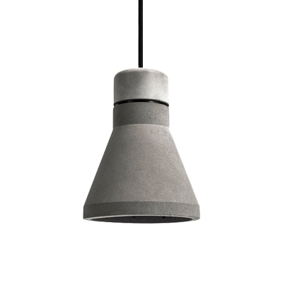 Flared Bedside Pendant Light Fixture Vintage Cement 1 Bulb Grey/Grey and Brown Hanging Ceiling Lamp