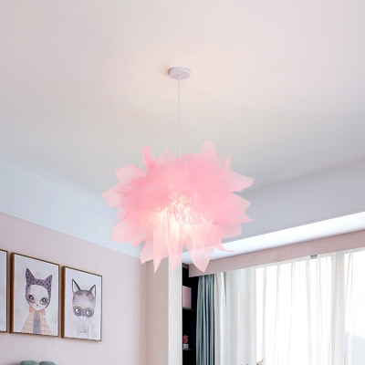 Floral Bedroom Hanging Light Kit Sheer 1 Bulb Contemporary Suspended Pendant Lamp in White/Pink/Blue, 18