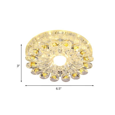 Flower Foyer Ceiling Mounted Light Simplicity Crystal Prism LED Yellow Flush Mount Lamp