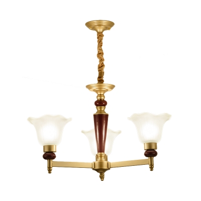 Gold Floral Chandelier Light Fixture Traditional Frosted Glass 3/6/8 Bulbs Bedroom Radial Pendant