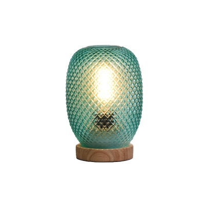 Green Glass Pineapple Table Light Designer 1 Bulb Wood Nightstand Lamp for Bedside