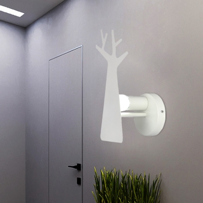 Iron Tree Panel Sconce Light Fixture Macaron 1 Light Grey/White/Green Finish LED Wall Lamp for Foyer