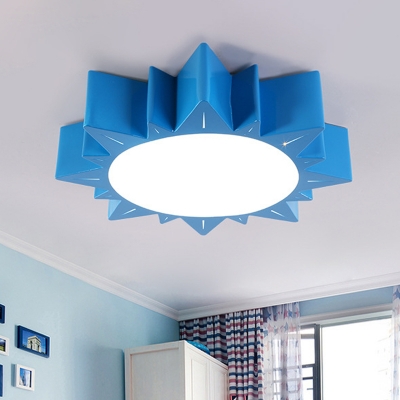 Kids Style Ceiling Mounted Fixture Yellow/Blue/Red Sun Shaped Flush Mount Lamp with Acrylic Shade
