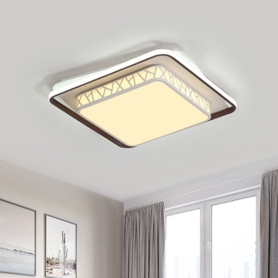 Laser-Cut Square Bedroom Flushmount Metal LED Modernist Flush Ceiling Lamp in White