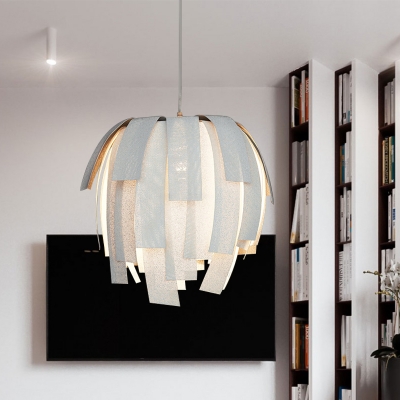 Layered Strap Fabric Pendulum Light Modern Style 1 Head Living Room Ceiling Pendant in White