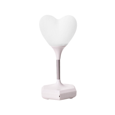 LED Bedroom Night Table Light Kids White/Pink/Purple Finish Night Lamp with Loving Heart Plastic Shade