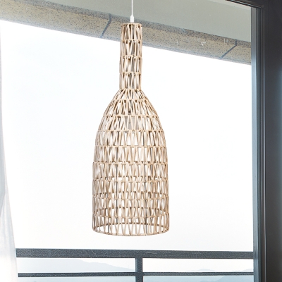 Long Neck Bottle Bamboo Hanging Pendant Asia 1 Head Khaki Suspended Lighting Fixture
