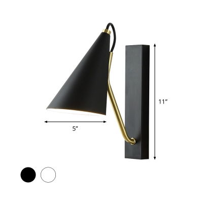 Metal Cone Wall Mount Lighting Modern 1 Head Wall Lamp Fixture in White/Black for Bedside