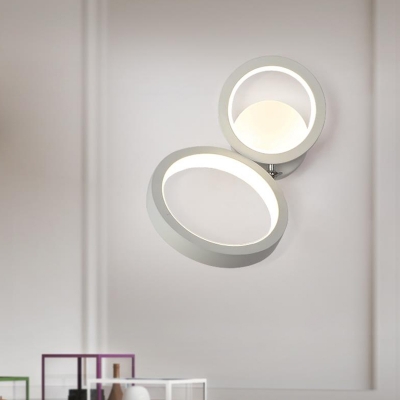Metal Double Rings Wall Sconce Light Contemporary White Adjustable LED Wall Mount Lamp for Bedroom