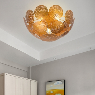 Metal Lotus Leaf Semi Flush Mount Lighting Postmodern 5 Lights Flush Ceiling Lamp Fixture