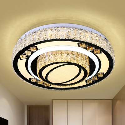 Minimalist Circular Flush Light Fixture LED Faceted Crystal Ceiling Lamp in Chrome