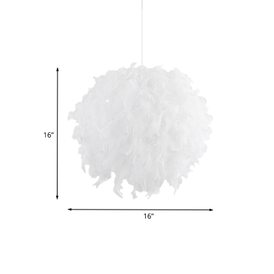 Modern Globe Feather Hanging Chandelier Fabric 3/4 Lights Bedroom Ceiling Pendant Lamp in White