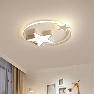 Modern LED Ceiling Light Fixture White/Pink Star Design Flushmount Lighting with Acrylic Shade for Children Bedroom
