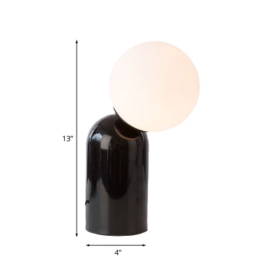 Modern Novelty Single Table Light Black Crestfallen Design Night Stand Lamp with Ball Milk Glass Shade