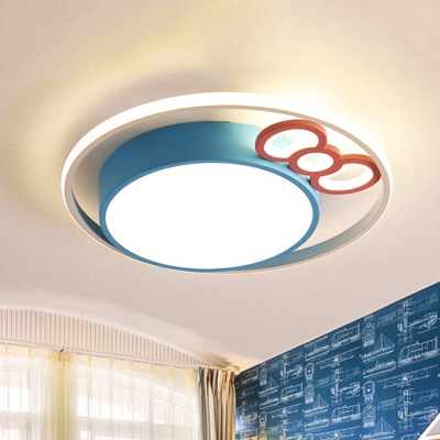 Modernist Drum Flush Mount Lighting Fixture Acrylic Bedroom LED Ceiling Lamp with Bownot Design in Blue/Pink
