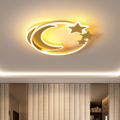 Moon and Star Acrylic Flush Light Minimalist LED Golden Finish Ceiling Mounted Fixture for Bedroom