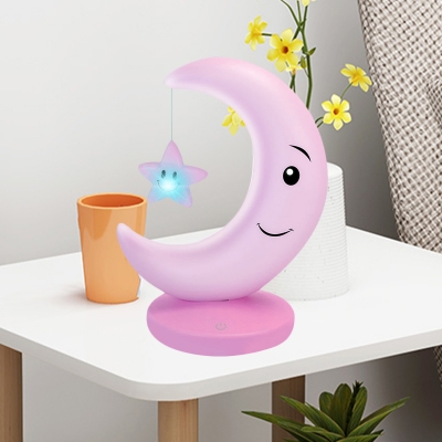 Moon and Star Rechargeable Night Lamp Cartoon Plastic LED Bedroom Nightstand Lamp in White/Pink/Blue