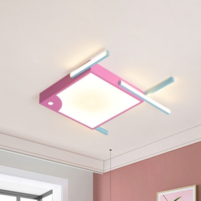 Pink Square Fish Ceiling Light Cartoon Aluminum LED Flush Mounted Lighting in Warm/White Light