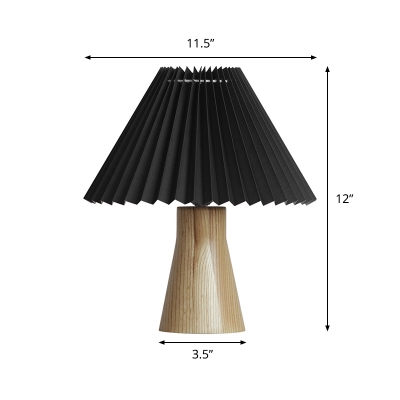 Pleated Fold Table Light Modern Fabric 1 Head Black Night Lamp with Wood Base for Living Room