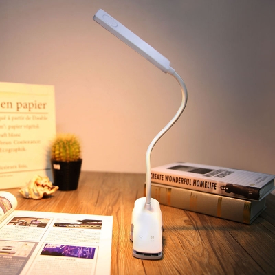 Rectangular Bedroom Reading Book Light Plastic Minimalist Clip on Desk Lamp in White