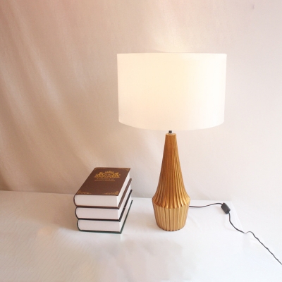 Ridged Urn Base Bedside Table Lamp Rustic Resin 1-Light Black/White Night Lighting with Fabric Straight Sided Shade