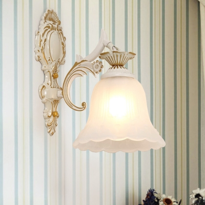Scalloped Flared Bedroom Wall Sconce French Country Milk Glass 1/2-Bulb White Wall Mount Light Fixture