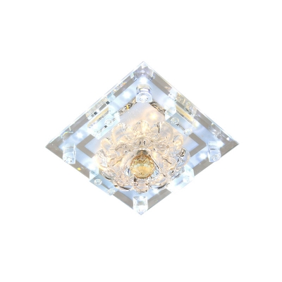 Simplicity Square Flush Mount Clear Crystal LED Ceiling Flush for Porch, Warm/White Light