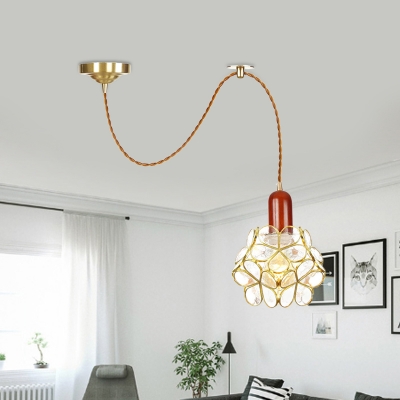 Traditional Flower Pendant Light 1 Bulb Clear Water Glass Hanging Ceiling Lamp in Gold