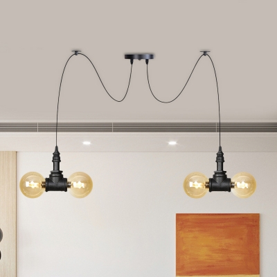 Vintage Spherical Multiple Hanging Light 4/6/12-Light Amber Glass Swag LED Suspension Pendant in Black