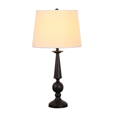 White 1-Light Table Lamp Rural Fabric Tapered Drum Nightstand Light for Living Room