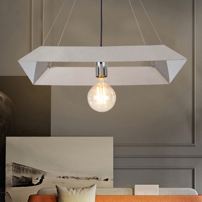 White Finish Geometric Frame Pendant Light Modernism 1 Bulb Iron Hanging Ceiling Lamp