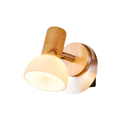 White Glass Dome Wall Light Sconce Modernist 1 Light Wood Wall Mounted Lamp for Bedside