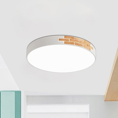 White Round Ceiling Lighting Nordic Acrylic LED Flush Mounted Lamp with Wood Patchwork Detail, 16
