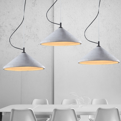 1-Bulb Conical Hanging Pendant Light Vintage Grey Cement Ceiling Lamp for Dining Room